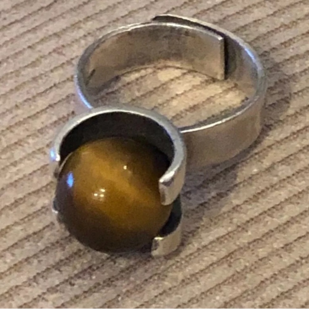 Authentic vintage KUPITAAN KULTA Sterling Silver with Tigers Eye Sphere ring 6.5